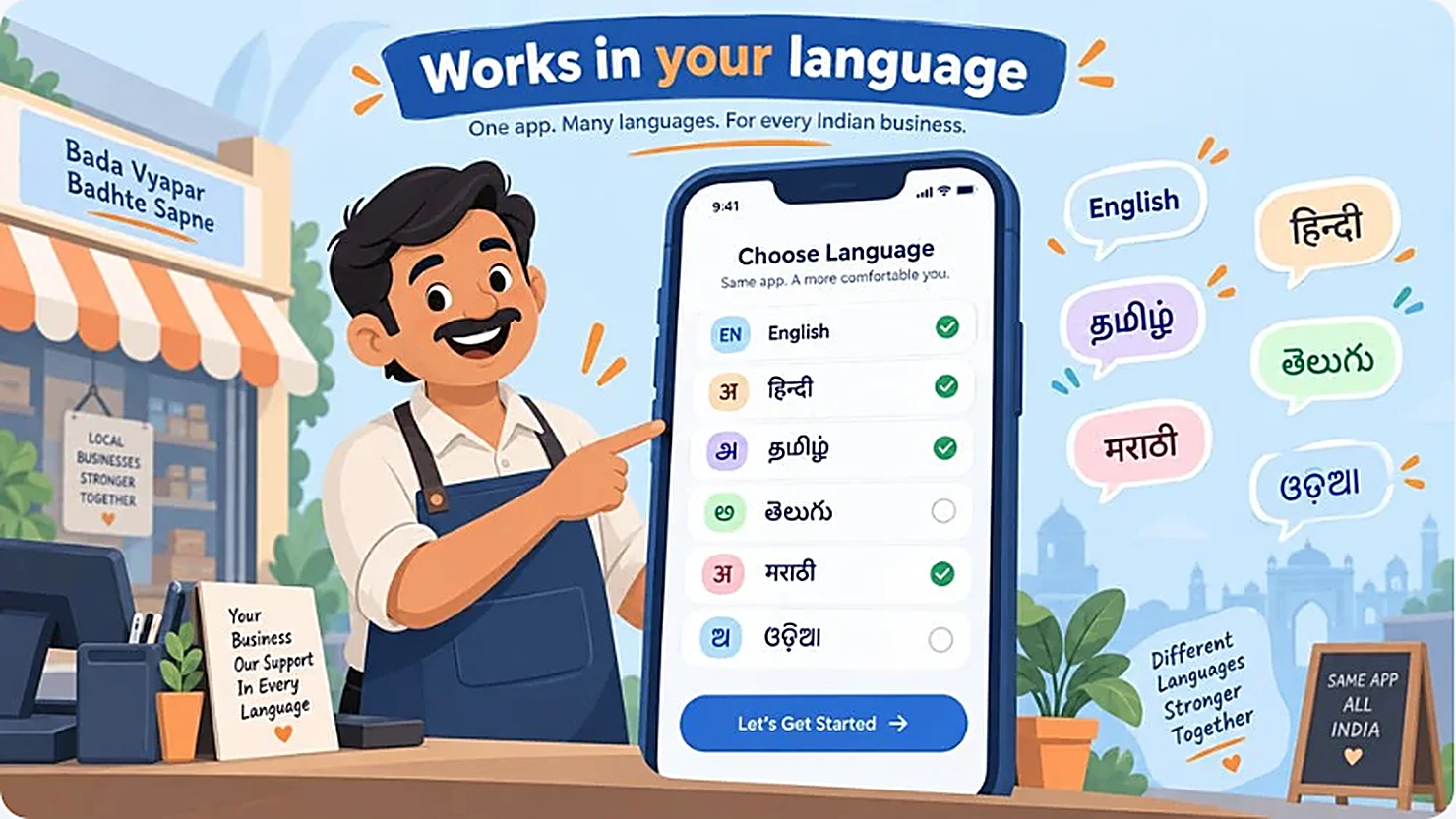 Shop owner choosing his language in the app
