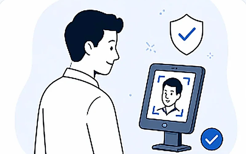 Employee verifying his face on a secure screen