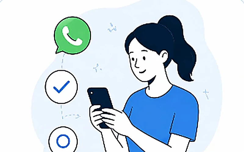 Woman marking attendance on WhatsApp on her phone